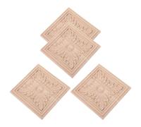 Hemobllo Appliques Murales en Bois Sculpté 4 Pcs 10x10 Cm Carrées Non Peintes Décoratives pour Meubles Armoires Escaliers Décoration Intérieure DIY