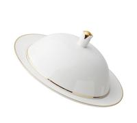 Hemobllo Assiette Céramique avec Couvercle Plate Ronde Dorée Service pour Steak et Dessert Vaisselle Créative et Polyvalente pour Repas Quotidiens