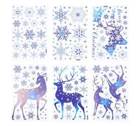 Hemobllo Autocollants Électrostatiques Noël pour Fenêtres - 6 Feuilles Motif Flocons de Neige et Élans - Décorations de Fête Réutilisables - Stickers Hiver pour Maison et Vitres