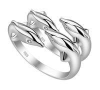 Hemobllo Bague Ajustable en Cuivre Design Dauphin Double Ouverte, Lot de 2 Pièces, Confortable et Élégante pour Femmes, Usage Quotidien