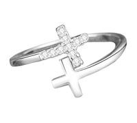 Hemobllo Bague Croix Ouverte pour Femmes, Anneau Croisé Double Couche en Alliage Blanc, Bague Réglable, Bijou Décoratif Créatif, pour Présents et Occasions Spéciales