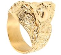 Hemobllo Bague Homme Acier Inoxydable Taille 12 Gravure Visage de Jésus Anneau Religieux Vintage Doré Bijou Chrétien Sculpté pour Cérémonies et Usage Quotidien