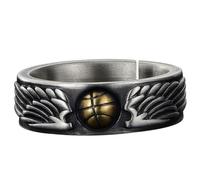 Hemobllo Bague Homme Créative Métal Basketball avec Aile Anneau Charme Sportif Décoration Doigt Unisexe Cadeau pour Fêtes et Quotidien