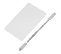 Hemobllo Bague Palette de Mélange Maquillage en Acier Inoxydable, Plateau Carré Grand Format 1.0 Mm, Spatule Double Embout, Outil Polyvalent pour Fond de Teint, Nail Art et Couleurs