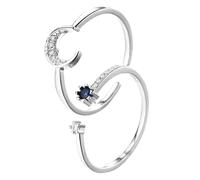 Hemobllo Bagues Réglables Esthétiques Femme, Alliances Ouvertes En Alliage Blanc, Créatives Deux Pièces, Mode Pour Soirée Et Présent, Taille Unique Adaptable, Bleu Et Blanc Pierre Scintillante