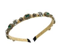 Hemobllo Bandeau Cheveux Femme Orné de Perles Baroques et Fleurs Vertes, Serrage-tête Décoratif Incrusté de Strass, Accessoire Chic pour Lavage du Visage et Coiffure Élégante