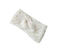 Hemobllo Bandeau Tricoté Croisé Avec Perles Pour Femmes Serre-tête Chaud Et Extensible Bandeau De Cheveux Tressé Hiver Confortable Et Élégant Accessoire Mode Automne-hiver Blanc