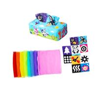 Hemobllo Boîte à Mouchoirs Sensoriel pour Tout-Petits Apprentissage Pratique avec Motifs Animaux Colorés Éducatif Éveil Garçon Fille Mois