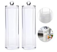 Hemobllo Boîte de Rangement pour Coton Cosmétique Rond 7 * 7 * 19Cm Lot de 2 Plastique Transparent Couvercles Étanches Organisateur de Maquillage pour Salle de Bain