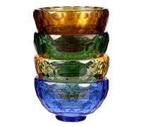 Hemobllo Bol Bouddhiste en Cristal Forme Exquise et Finition Fine Motif Nid D'abeille 4 Pièces pour Offrandes D'eau Bénite Rituels Religieux