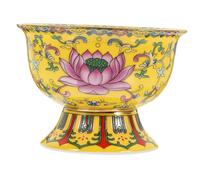 Hemobllo Bol Doffrande Céramique Émaillée Lotus Jaune Bol Décoratif pour Rituels Bouddhistes Résistant et Stable pour Décoration Intérieure