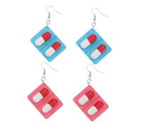 Hemobllo Boucles D'oreilles Capsule En Bois Créatives Droles, Lot 2 Paires, Bois Coloré Bleu Et Rose, Bijoux Légers Pour Infirmière, Fête Et Cosplay, Style Original Et Amusant