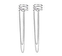 Hemobllo Boucles D'oreilles Pendantes En Argenté S925 Chaînes à Pompon, Manchettes Légères Sans Trou Pour Femmes, Style Bohème, Présent Fête Et Mariage, Argenté Long