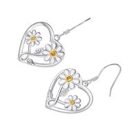 Hemobllo Boucles Oreilles Cœur et Marguerite pour Femmes Bijoux Élégants Argentée pour à ou Famille