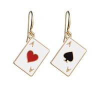 Hemobllo Boucles Oreilles Pendantes Plaqué Or Forme de Carte à Jouer Rouge et Noir Bijoux pour Femmes Accessoires Élégants Quotidien et Cadeau