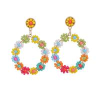 Hemobllo Boucles Oreilles Rondes Perlées à Motifs Floraux pour Femmes Pendentifs Artisanaux Perles Rocaille Bijoux Élégants pour Fêtes et Mariages