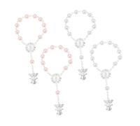 Hemobllo Bracelet Chapelet Bébé Argenté Avec Pendentif Ange, Lot 4 Pièces Blanc Et Rose Clair, Acrylique Doux Pour Peau, Présents De Baptême Fille, Décorations Baby Shower Et Baptême