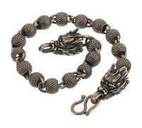 Hemobllo Bracelet Cuivre Pur Rétro Unisexe Perles Dragon 3d Gravé Métal Vintage Confortable Quotidien