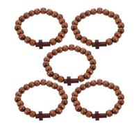 Hemobllo Bracelet en Bois Croix Rustique pour Femmes et Hommes, Lot de 5 Pièces, Accessoire Dévotionnel Élégant pour Fêtes et Saint-valentin