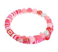 Hemobllo Bracelet Extensible en Pâte Polymère Rose Perles de Cœur, Longueur Ajustable, Saint-valentin et Occasions Spéciales, Bijou pour Femme
