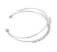 Hemobllo Bracelet Manchette Argenté Double Couche Nœud en Zircon Ajustable et Ouvert Bijou pour Mariage Bal de Promo ou Soirée Élégante