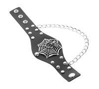 Hemobllo Bracelet Style Punk Tête De Mort En Pu Motif Toile D'araignée, Manchette Rock Large Ajustable Unisexe, Bijoux Gothiques Pour Halloween Et Look Audacieux