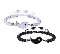 Hemobllo Bracelets de Couple Yin Yang en Pierre Blanche Mate, Tressés la Main, 1 Paire pour Lui, Accessoires de Relation et Amitié, Présent Saint-valentin, Mariage, Anniversaire