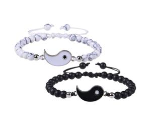 Hemobllo Bracelets de Couple Yin Yang en Pierre Blanche Mate, Tressés la Main, 1 Paire pour Lui, Accessoires de Relation et Amitié, Présent Saint-valentin, Mariage, Anniversaire