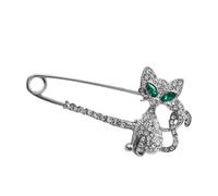Hemobllo Broche Chat Scintillante en Alliage Argenté, Épingle à Poitrine Créative et Amusante, Bijou Femme Élégant pour Fêtes et Événements, Motif Chat Joueur de Balle,