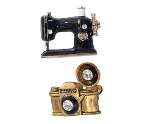 Hemobllo Broche Rétro Épingle Décorative en Alliage Léger Ensemble 2 Pièces Appareil Photo Noir et Tourne-disque Doré pour Femme Accessoires Mode Quotidienne