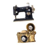 Hemobllo Broches Rétro en Alliage Noir et Doré, Lot de 2 Pins Vintage Machine à Coudre et Tourne-disque, Épingles de Revers Légères pour Femme, Décoration Mode et Accessoires