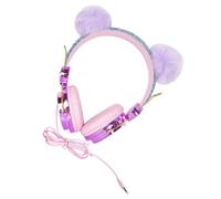 Hemobllo Casque Audio pour Garçon et Filles avec Microphone Intégré Écouteurs Arceau Confortables Câble 12 Licorne Strass et Boule Duveteuse Violet Casque Couleur Aléatoire