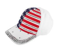 Hemobllo Casquette de Baseball Patriotique Ajustable en Coton Étoile à Cinq Branches Ornée de Strass, Ambiance Estivale Sorties en Plein Air