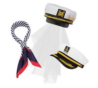 Hemobllo Chapeau de Capitaine avec Voilette, Ensemble Marin Ajustable en | Foulard Assorti, Style Nautique Léger, Changement Rapide, Tenue Confortable et Maintien Sûr pour Événements