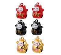 Hemobllo Cloche de Cuivre Chat Fortune 15mm Pendentifs Décoratifs 6 Pièces pour Paquet et Téléphones Rouges Noirs Dorés Accessoire Amulette Suspendu