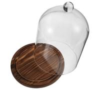 Hemobllo Cloche Verre avec Base Bois Ancien pour Fleurs Éternelles Vitrine Décorative Antipoussière avec Extincteur Intégré pour Bougies Protection et Présentation Élégante