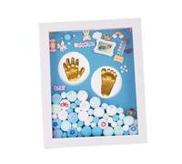 Hemobllo Coffret Souvenir Bébé Main et Pied Moyen Bleu Garçon Cadre Photo Pâte à Empreinte Présent Naissance et Anniversaire Bébé Kit DIY Mémoire