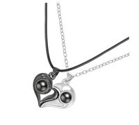 Hemobllo Collier à Projection De Cœur Assorti Magnétique, Pendentif Love En Métal Mat Noir Et Argenté, Bijou Couple Romantique, Présent Saint-valentin, Taille Unique
