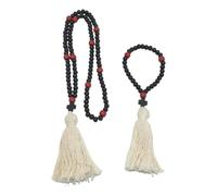 Hemobllo Collier de Perles en Bois avec Pendentif Croix Crucifix et Pompon Lot de 2 110 Perles Long Bijou Chrétien Suspendu pour Rétroviseur de Voiture Décoration Intérieure Religieuse