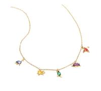 Hemobllo Collier Pendentif Dinosaure Créatif 18k Plaqué or Zircone Colorée Chaîne 40 5 Cm Femme Présent Anniversaire Quotidien