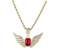 Hemobllo Collier Pendentif Rouge Gemme Géométrique D'ailes, Chaîne de Pull Femme, Bijou Créatif pour Fêtes, Soirées et Usage Quotidien