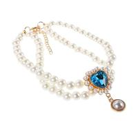 Hemobllo Collier pour Animaux à Double Rangée en Perles Plastiques Bleu M Collier Princesse Ajustable avec Pendentif Cœur pour Chien et Chat Accessoire Élégant pour Fêtes et Mariages