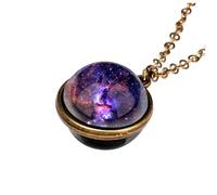 Hemobllo Collier Univers en Acier Inoxydable Pendentif Boule de Verre Double Face Lumineux pour Soirées et Voyages, pour Homme et Femme