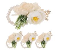 Hemobllo Corsages de Poignet Blancs en Tissu Tulle et Perles, Lot de 4 Bracelets Fleuris Faits Main, pour Bal de Promo et Mariages, Conçus pour Femmes et Jeunes Filles