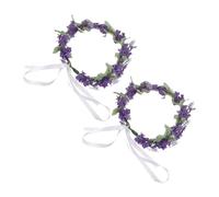Hemobllo Couronne de Fleurs Artificielles Lavande 2 Pièces Serrage-tête Violet Foncé Accessoire Photo Mariage Plage Cérémonie