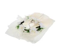 Hemobllo Couronne de Fleurs Blanche en Rotin Synthétique Légère Accessoire de Coiffure Mariage avec Voile Bandeau Fleuri pour Mariée et Demoiselle d'Honneur pour Cérémonie et Séance