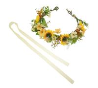 Hemobllo Couronne de Fleurs Tournesol Jaune Feuilles Vertes Serrage-Tête Fleuri Léger pour Femme et Fille Bandeau Hippie pour Festival Mariage et Séance Photo Accessoire Coiffure