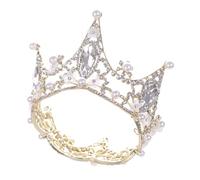 Hemobllo Couronne de Mariage Perles et Fleurs Dorée Diadème Strass Élégant pour Mariée Accessoire Cheveux Royal Compatible Toutes Coiffures