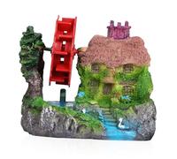 Hemobllo Décoration Aquarium Maison Chaumière avec Moulin à Eau Miniature Cachette pour Poissons Ornement Réaliste et Facile à Installer Décorations Miniatures pour Réservoir Eau