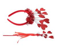 Hemobllo Ensemble 2 Pcs Bandeaux à Cœurs Rouges Pailletés Saint-valentin, Serrage-têtes Légers et Baguette Magique, Accessoires pour Cheveux Fête, Mariage et Anniversaire, Look Romantique